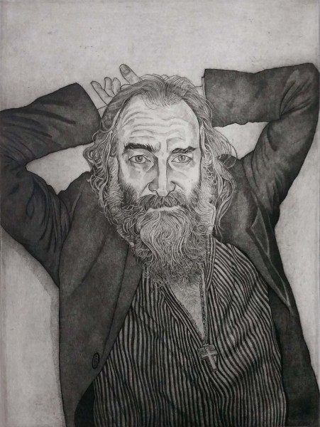 Warren Ellis. Etching 2017, 70cm x 50cm 